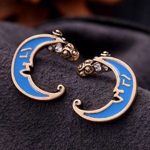 3x Boho Blue Moon Stud Earrings